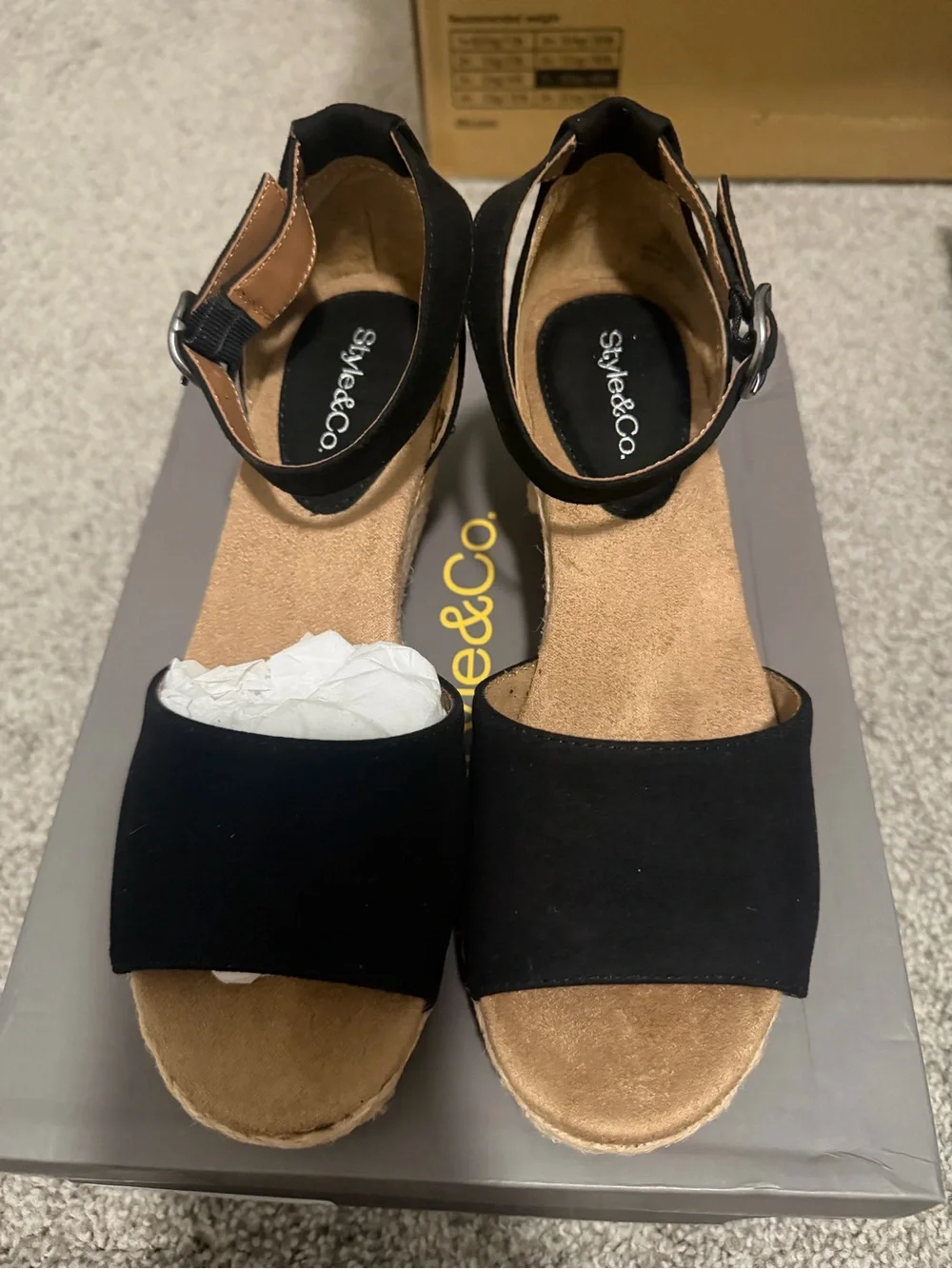 “New” Style & Co. Black Espadrille Wedge Sandals with Ankle Buckle size6